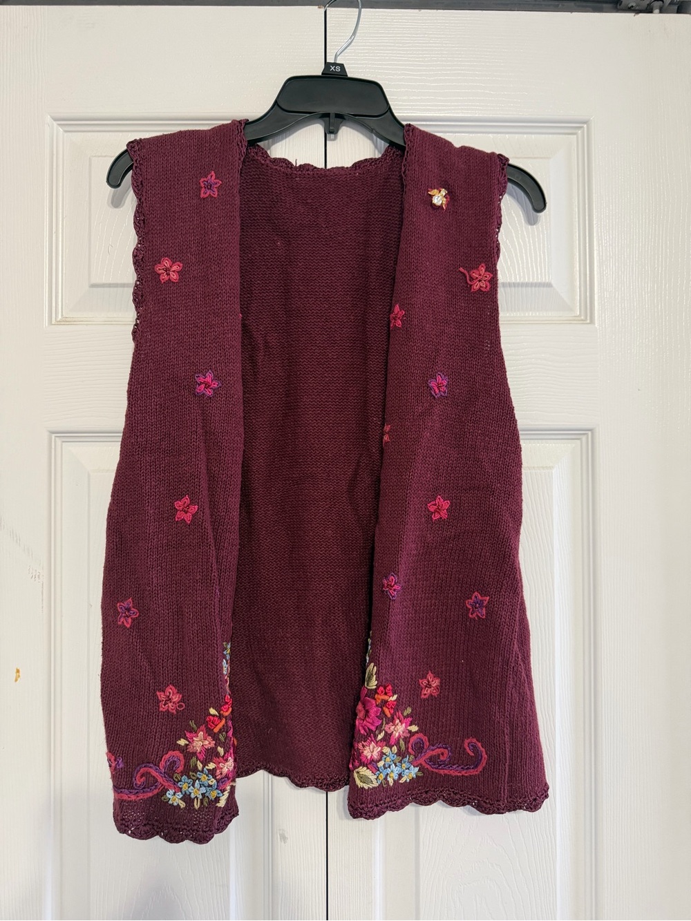 Embroidered Burgundy Open-Front Women’s Sweater Vest